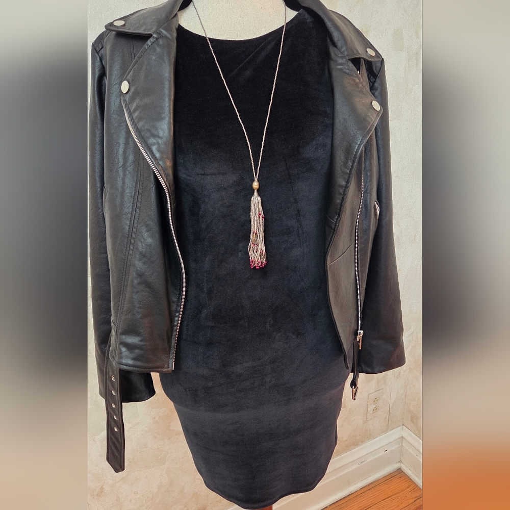 Melrose and Market Black Velvet Mini Dress Medium Long Sleeve Open Back Bodycon